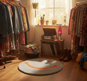 MIYOSHI RUG x SECOND LAB. SMILEY FACE RUG (GRAY)