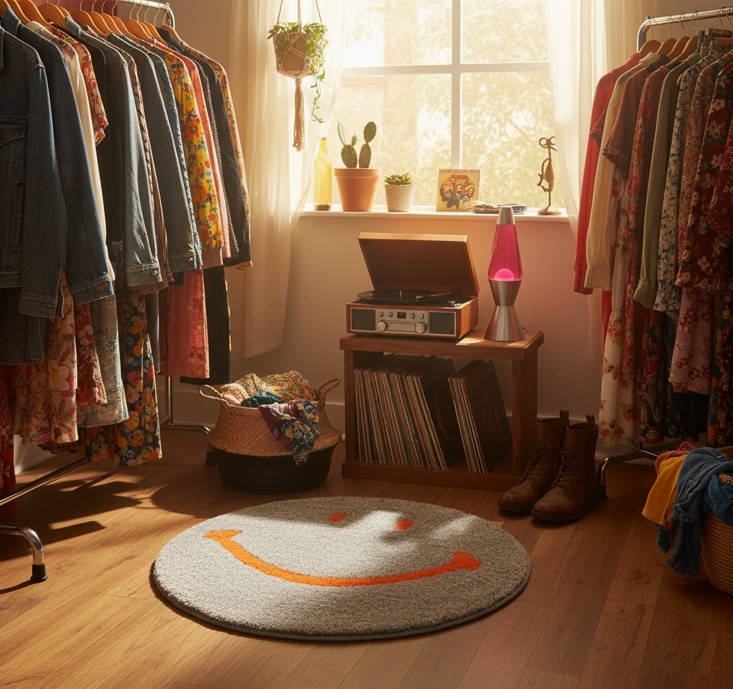 MIYOSHI RUG x SECOND LAB. SMILEY FACE RUG (GRAY)